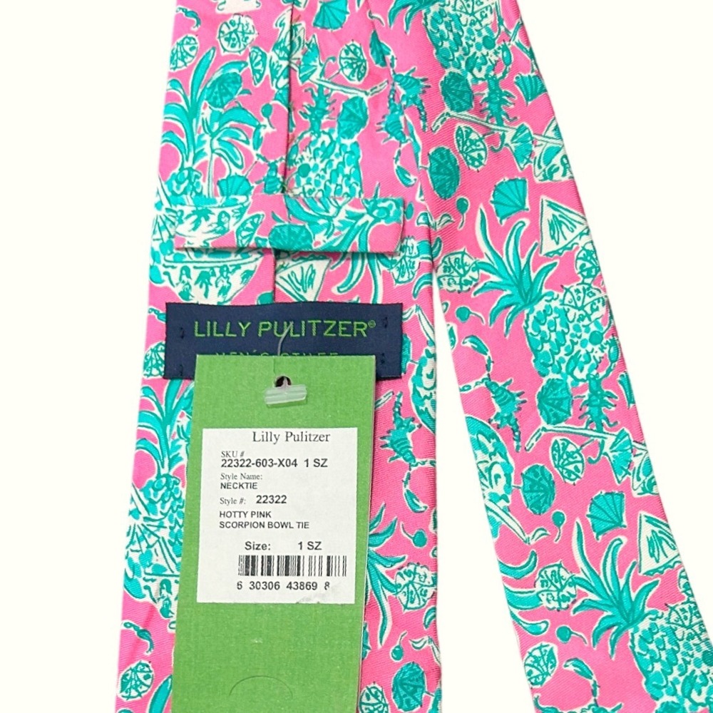 NWT Lilly Pulitzer Mens Hotty Pink Scorpion Bowl Silk Tie Tropical Pineapple - Picture 5 of 6